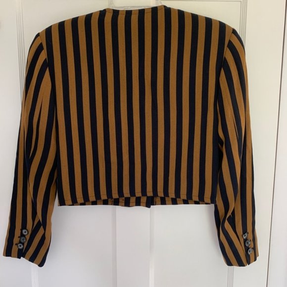 VTG Mondi Striped Cropped Wool Blazer Jacket - Picture 2 of 4